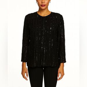 American Night Vintage Black Sequin Beaded Jacket Size L Made in India